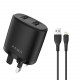 Pawa Solid Travel Charger Dual USB Port 2.4A With Lightning Cable-Black