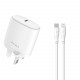 Pawa Solid Travel Charger Single PD 20W With Type-C to Lightning Cable - White