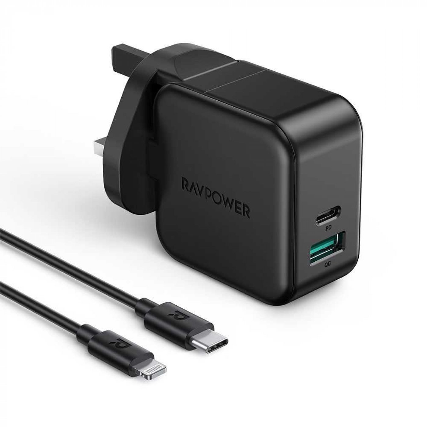 Ravpower Pd Pioneer 18w 2 Port Wall Charger With Type C Lightning Cable Black Rp Pc109 9677